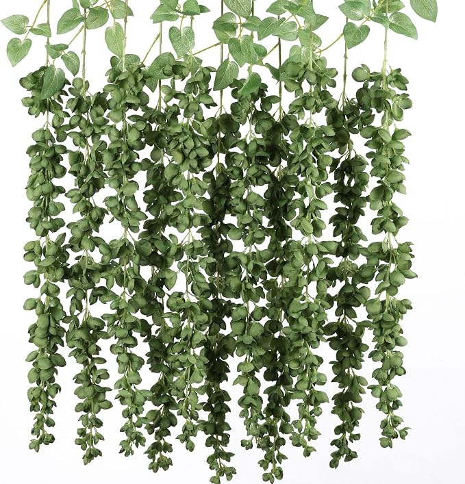 mizii 6Pcs Green Wisteria Hanging Flowers 48" Silk Wisteria Artificial Flowers Garland Vines Fake Hanging Flowers Decoration for Wedding Flower Wall Backdrop Centerpieces Party Room Decor (Green)