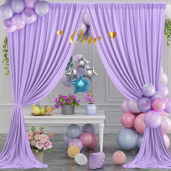 40ft×10ft Wrinkle Free Lavender Backdrop Curtain for Party, 8 Panels 5×10ft Soft Silky Polyester Light Purple Lilac Photo Backdrop Drapes for Birthday Baby Shower Mother's Day Wedding Photography