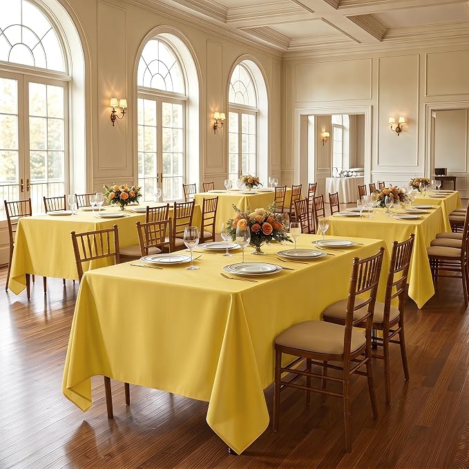Fitable 6 Pack Yellow Rectangle Table Clothes - 70 x 108 Inch - Wrinkle and Stain Resistant Fabric Tablecloths, Washable Polyester Table Covers for Wedding, Party, Banquet, Formal Events