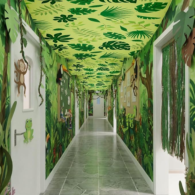 Feifeiya 3 Pcs 36 ft Rainforest Palm Leaves 2026 VBS Decorations Rainforest Tropical Safari Banner Hawaiian Luau Jungle Theme Party Ceiling Decorations for Summer Sunday School Classroom Party