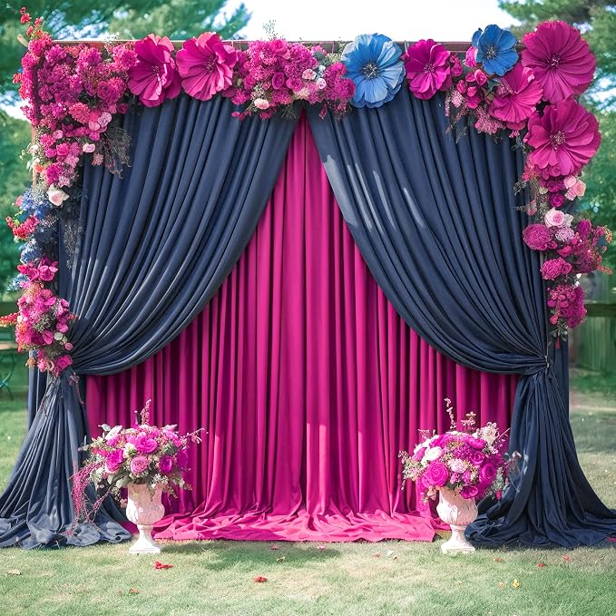 10x12 Navy Blue Backdrop Curtains for Wedding Party Wrinkle Free Backdrops Curtain Drapes Fabric Decorations Photo Back Drop Cloth for Baby Shower Photography Stage Reception 5ft x 12ft,2 Panels