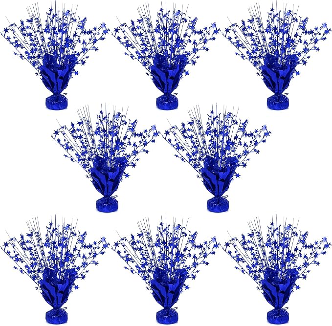 8 Pack Metallic Star Spray Centerpieces for Tables - Bulk 12.4" Foil Fountain Table Decorations for Large Events, Graduation 2026, Wedding Reception (Blue)