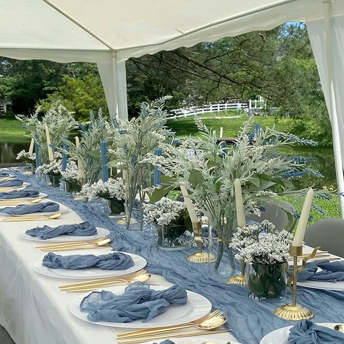 10 Pack Dusty Blue Cheesecloth Table Runner 10FT Boho Gauze Fabric Cheese Cloth Table Runners for Wedding ,Party,Baby Shower, Bridal Party, Rustic Farmhouse and Table Decorations