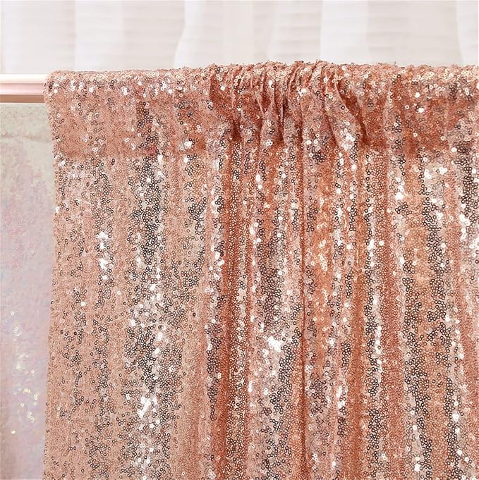 Eternal Beauty Rose Gold Sequin Backdrop, 8x10 Ft Glitter Background Curtains for Mother's Day Shimmer Photography Party Wedding Birthday Back Drop Decor