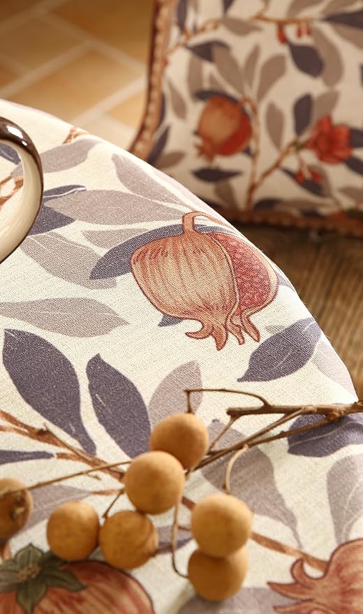 patdrea Vintage French Linen Tablecloth,Round,Diameter 67" | Elegant Beautiful Table Cloth for Round Table,Natural Floral Block Print,for Dining Room Tea Party Thanksgiving