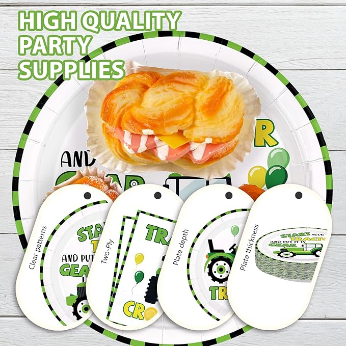 168Pcs Tractor Birthday Party Supplies Start Your Tractor and Put it in Gear Plates Napkins Cups Tractors Tableware Sets Farm Theme Decorations for Baby Shower Birthday Party Decorations Serves 24