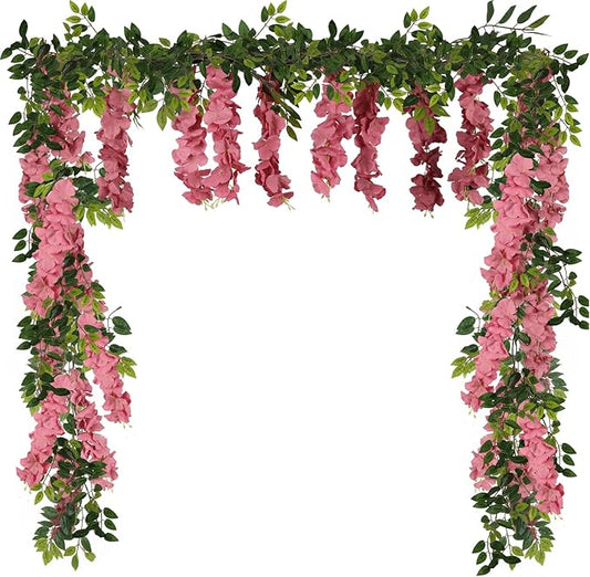 Artificial Wisteria Garland Dusty Pink Silk Flowers Fake Wisteria Flowers Hanging Greenery Vines Faux Wisteria Garlands Rattan for Home Garden Wedding Arch Indoor Outdoor Decor (Dusty Pink)
