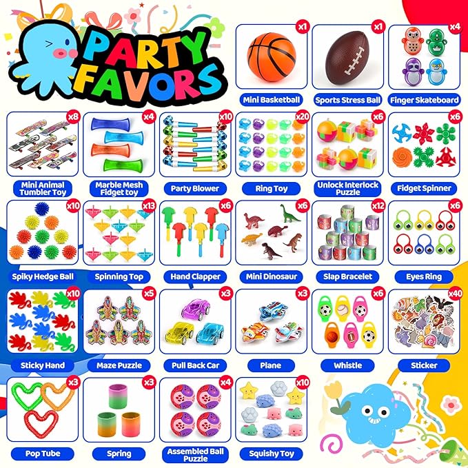 Amy&Benton 200PCS Party Favors for Kids 4-8 Goodie Bags Stuffers,Prize Box Toys for Kids Classroom,Toddler Bulk Fidget Toys Pinata Fillers,Classroom Birthday Gift Carnival Prizes Rewards