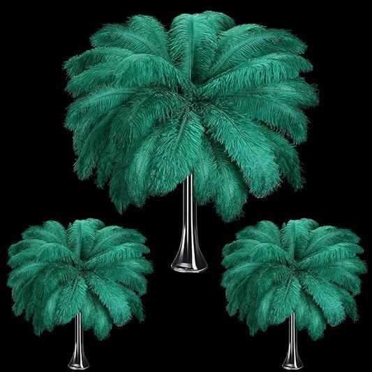 Maitys 90 Pcs Large Natural Ostrich Feathers Bulk 14-16 Inch (35-40cm) 12-14 Inch (30-35cm) 10-12 (25-30cm) Ostrich Feathers Plumes for Centerpieces Wedding (Blackish Green)