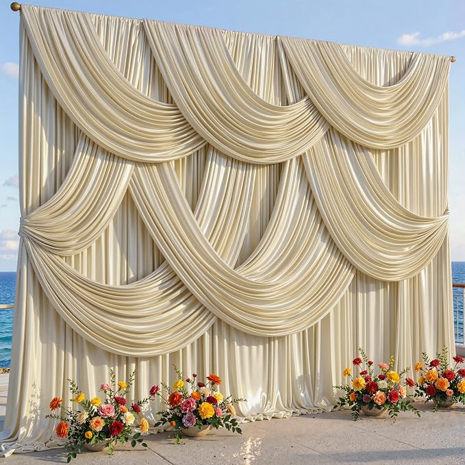 30x10ft Champagne Beige Glitter Backdrop Curtain for Parties, Wrinkle Free Satin Photo Backdrop Drapes 6 Panels Shimmer Back Drop Cloth for Wedding Birthday Baby Shower Photography Background Decor