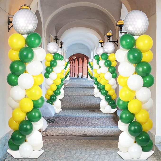 2 Sets Golf Balloon Column Stand Kit with 102 Balloons Sport Themed 5.57ft Adjustable Balloon Tower Stand with Bases Ball Balloon Arch Kit Column for Golf Party Decortions Retirement Birthday Supplies