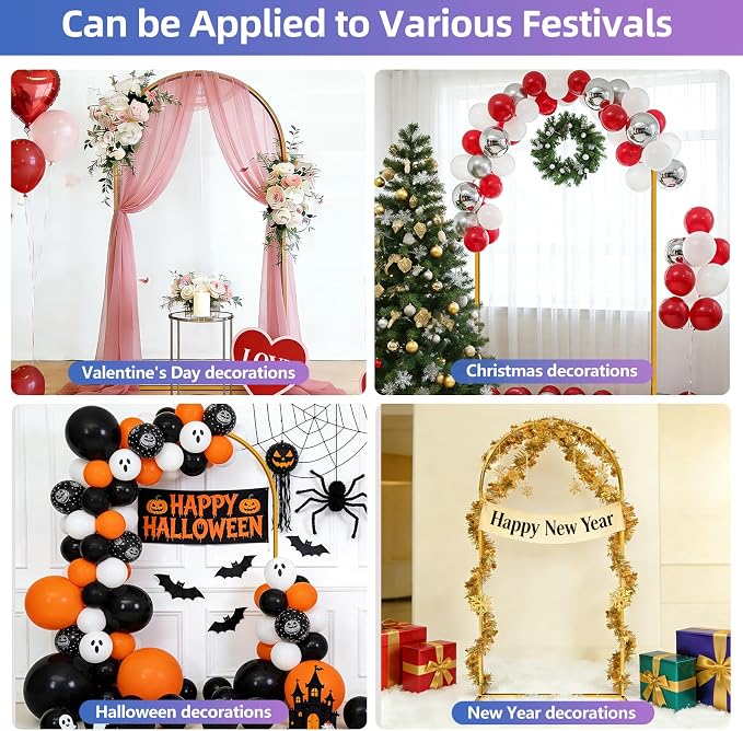 Hemmotop 6FT Arch Backdrop Stand for Party, Ceremony, Metal Arch Frame with Ground Stakes, Gold Photo Back Drop Stand for Bridal Shower, Birthday, Photo Booth, Garden Decoration, Baby Shower