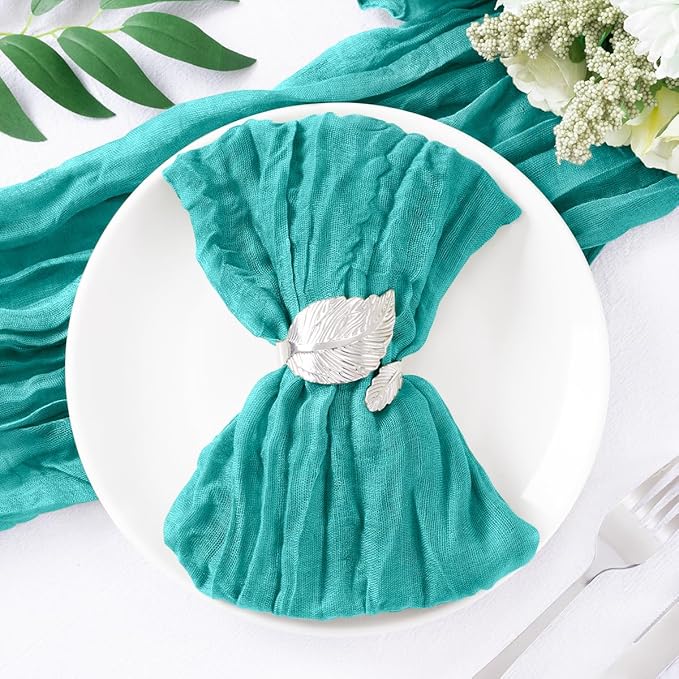 DeZerlor 20 Pack Teal Green Cheesecloth Napkins Spring Cloth Napkins Set of 20 Turquoise Dinner Napkins Bulk 21x21 Inches for Wedding Bridal Shower Baby Shower Parties