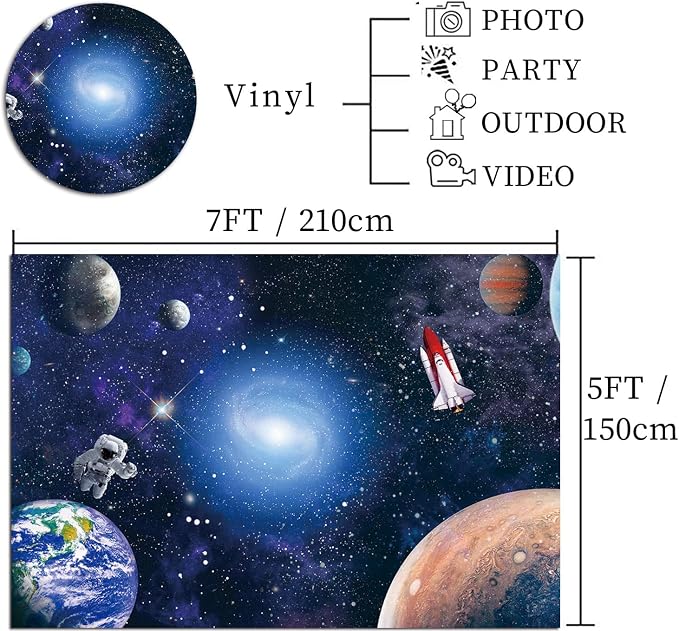 CGXINS Outer Space Backdrop for Baby Kids Astronaut Themed Birthday Party Decoration 7x5ft Universe Galaxy Stars Newborn Baby Shower Photo Background Photography