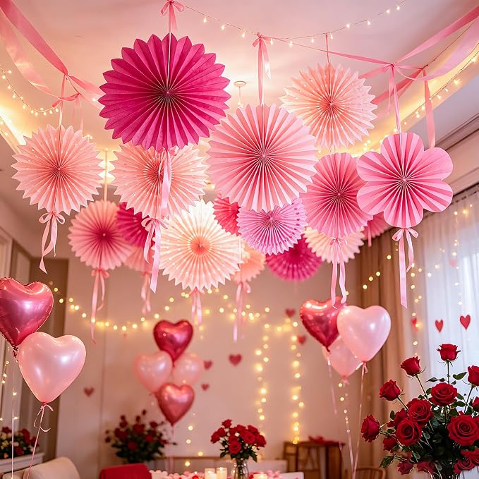 PAPER JAZZ Paper Flowers Hot Pink Paper Flowers Decorations for Wall Hanging Paper Fans for Valentine Floral Backdrop Decor Bridal Shower Birthday Party Galentine's Day