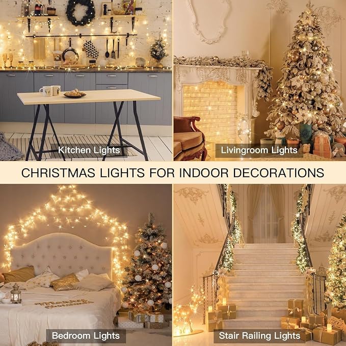 suddus Christmas Lights Outdoor, 66 ft 200 LED Plug in Warm White Fairy String Lights with Remote, Twinkle Lights for Bedroom Indoor Xmas Tree Dorm Wedding Backyard Party Outdoor Decorations