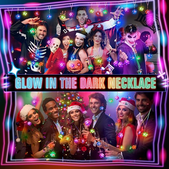 100PCS Flashing Crystal Star Necklaces, Glow Necklaces Bulk Light up Party Favors, LED Glow in The Dark Supplies for Kids Adults Birthday Glow Party Rave Halloween Goodie Bags Filler (Colorful)