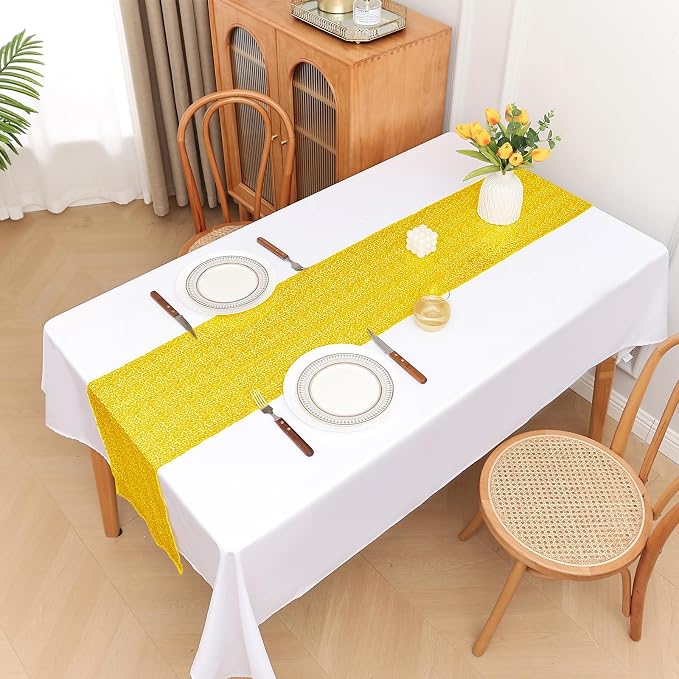 Sugargirl 10 Packs 12 x 72 inches Sequin Table Runner, Glitter Golden Yellow Table Runner for Birthday Party Supplies Wedding Holiday Celebration Event Decorations