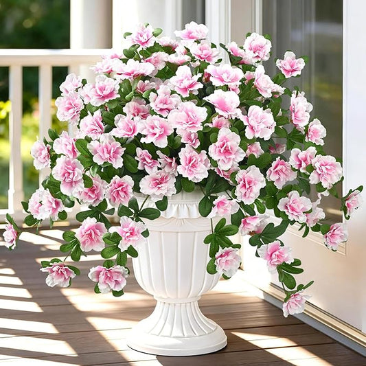 Dolicer Artificial Flowers for Outdoors, 8 Bundles UV Resistant Fake White Pink Artificial Outdoor Plants Look Real for Outside Front Faux Door Porch Patio Balcony Decor