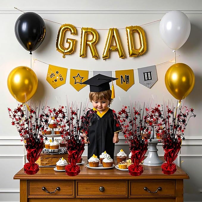 FUBININA 6 Pack 2026 Graduation Table Centerpiece Party Decoration Metallic Foil Spray Centerpiece Glitter Decor Star Tabletop for Graduation New Year NYE Birthday Casino Party Favor, Red and Black