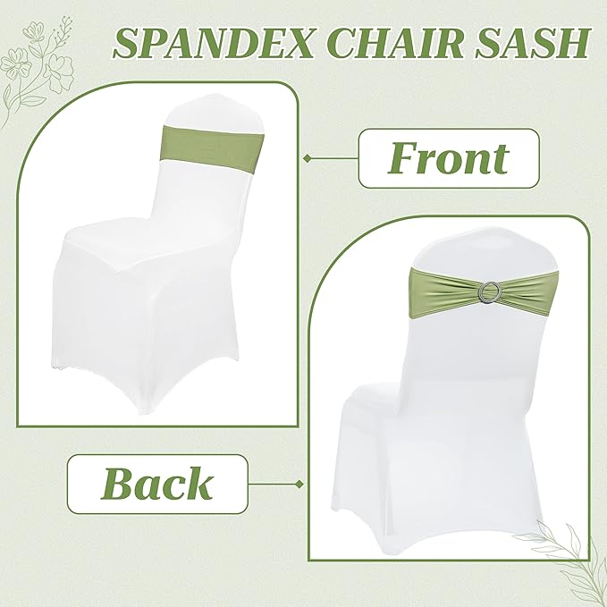 MDS Pack of 75 Spandex Chair Sashes Bow Premium Stretch Chair Cover Band with Buckle Slider Universal fits Elastic Dining Chair Ties for Wedding Party Banquet Events Decoration - Sage Green