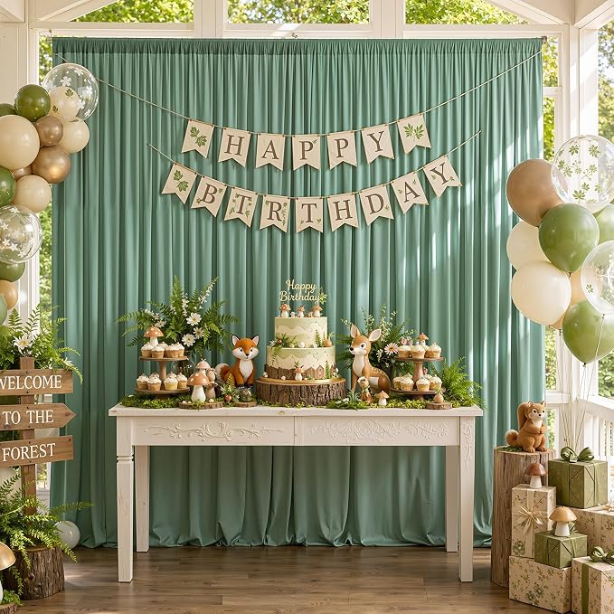 30ft×10ft Wrinkle Free Sage Green Backdrop Curtain for Parties | 6 Panels 5ft×10ft Soft Silky Polyester Green Photo Backdrop Drapes for Wedding Forest Party Baby Shower Decor Back Drop Cloth