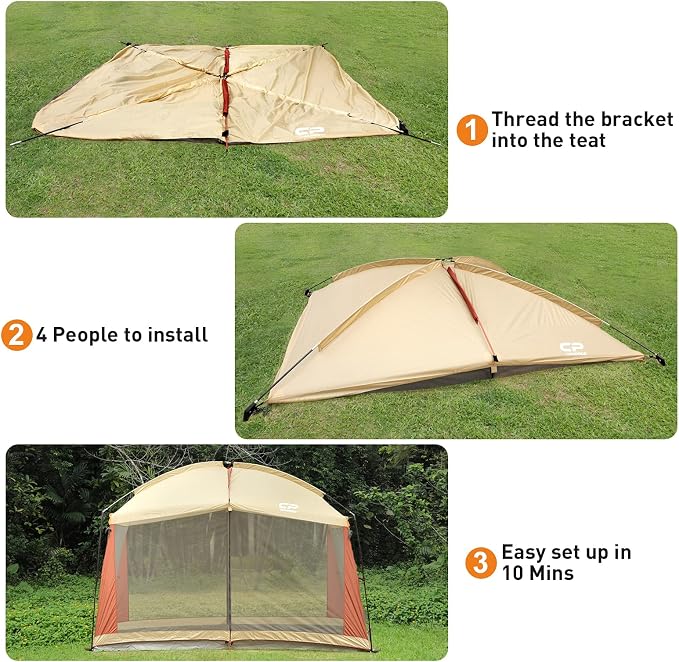 CAMPROS CP Screen House 12 x 10 Ft Screened Mesh Net Wall Canopy Tent Screen Shelter Gazebos for Patios Outdoor Camping Activities - Beige