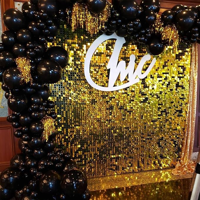 COKAOBE Gold Shimmer Wall Backdrop, 24PCS Square Sequin Shimmer Backdrop Panel, Photo Backdrops for Birthday, Anniversary, Wedding, Graduation & Bachelorette Party Decoration