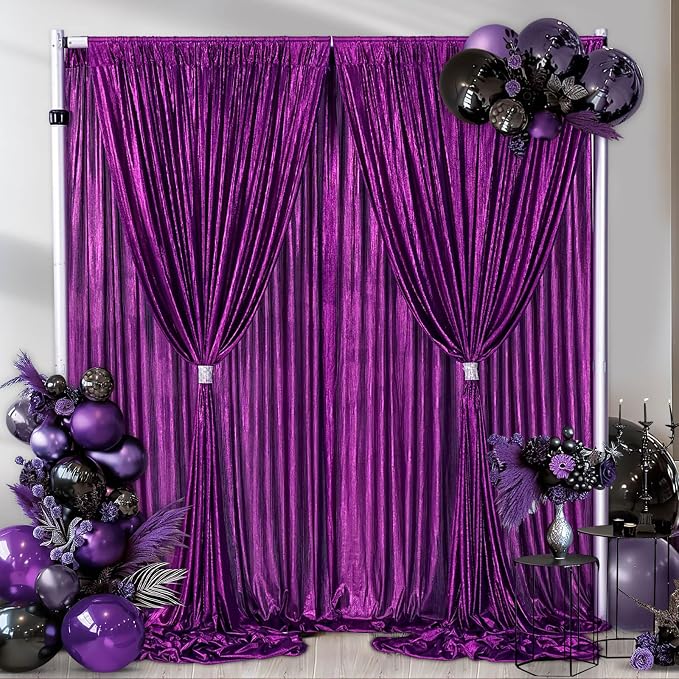 Glitter Sequin Backdrop Curtains 9.6x10ft - Purple Photography Backdrops with Non-Shedding Shimmer Wrinkle-Free Stage Drapes for Wedding Halloween Studio Shoots (4.8x10ft 2 Panels)