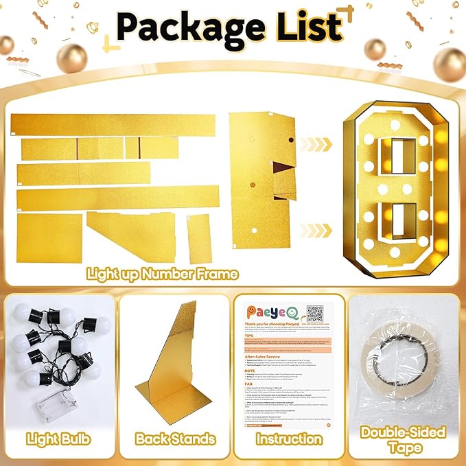 Light Up Numbers 18, 4FT Light Up Numbers 18 Marquee Gold Large Light Up Numbers Mosaic Numbers for 18th 81st Birthday, Giant Light Up Number 4 Feet DIY Frame Pre-Cut Foam Board Kit for Anniversary