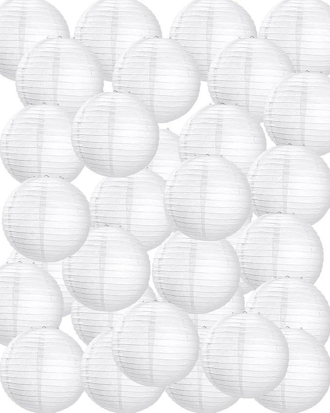 Treela 30 Pack White Chinese Japanese Paper Lanterns Decorative Hanging Round Paper Lantern Lamps for Wedding Birthday Party Decorations (6 Inch)