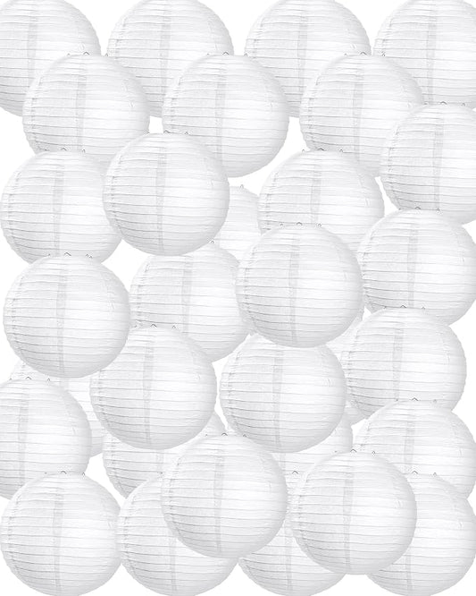Treela 30 Pack White Chinese Japanese Paper Lanterns Decorative Hanging Round Paper Lantern Lamps for Wedding Birthday Party Decorations (6 Inch)