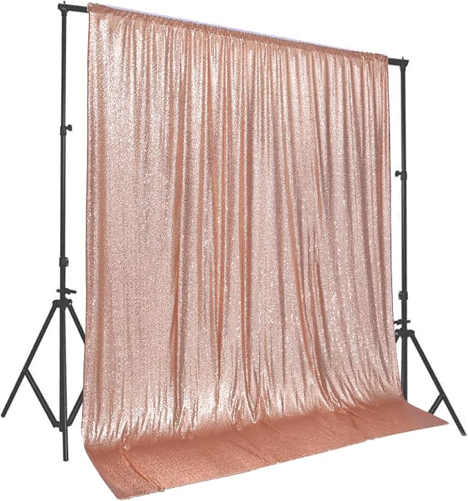 PartyDelight Rose Gold Sequin Backdrop 10x10ft 4 Inch Rod Pocket | Dense 3mm rose gold sequins on mesh backing with 4 inch rod pocket for large wedding walls group photos stages and reception