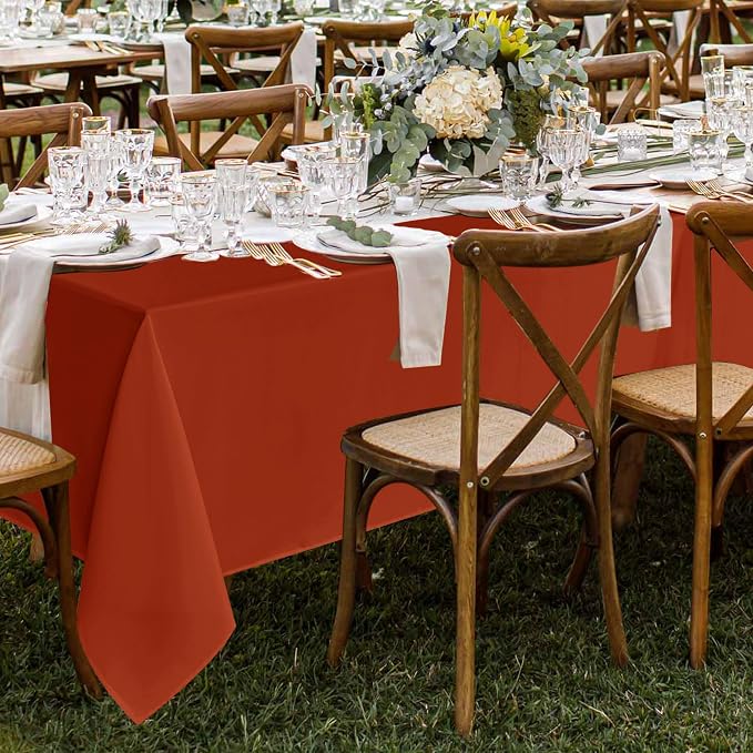 Fitable 8 Pack Rectangle Tablecloths: Stain Resistant Wrinkle Free Table Clothes, Washable Reusable Polyester Table Covers for Wedding Party Birthday Banquet Reception(Rust, 70x108 Inch)