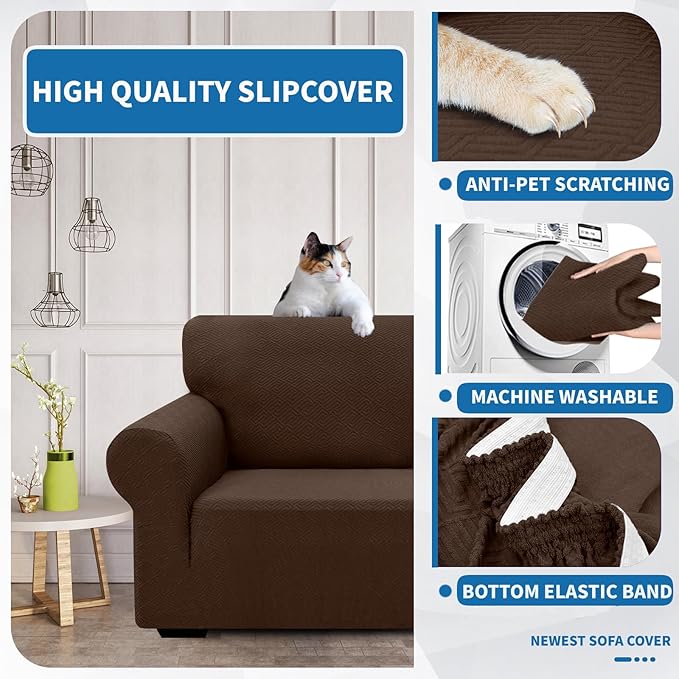 XINEAGE 2026 New 1 Piece Couch Covers for 3 Cushion Couch (79"-91") Stretch Sofa Cover Slipcover Pet Friendly Soft Washable Furniture Protector with Elastic Bottom for Kids,Dog (Sofa, Coffee)