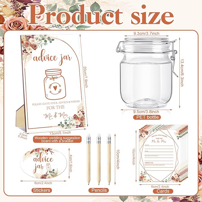 Jetec 74 Pcs Advice and Wishes for the Mr and Mrs 60 Pcs Wedding Advice Cards Advice and Wishes Jar Box Bridal Shower Advice and Wishes Cards for Bride and Groom Bridal Shower Decor(Boho)
