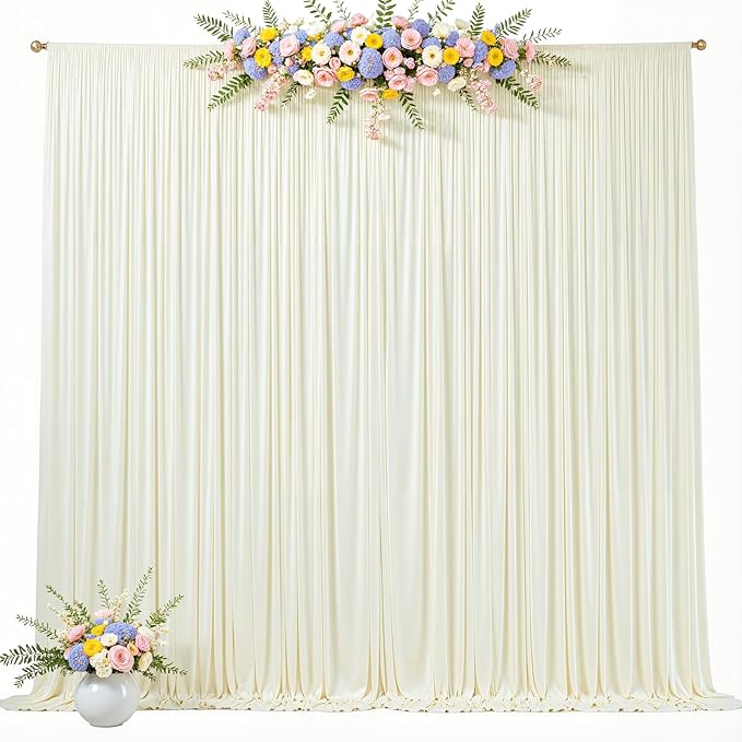 20 x 10ft Ivory Backdrop Curtains, Cream Wrinkle Free Draping Fabric Wedding Birthday Baby Bridal Shower Graduation Party Drapes for Backdrop Photography Photo Booth Background Decoration