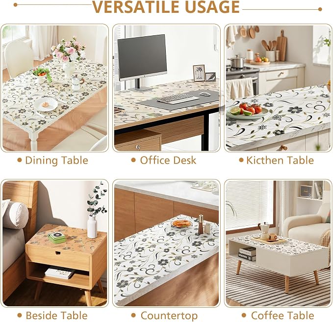 LovePads Floral Table Protector 30 x 72 Inch, 1.5mm Thick Plastic Table Cover, Waterproof Vinyl Tablecloth Rectangular Desk Protector Mat for Kitchen, Dining Room & Coffee Tabletop