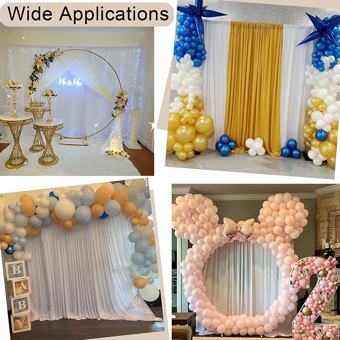 40ft x 10ft Wrinkle Free White Backdrop Curtain for Parties, 8 Panels Silky Polyester White Wedding Drapes for Backdrop 10 ft Photo Back Drop Fabric Cloth for Party Graduation Photography Background