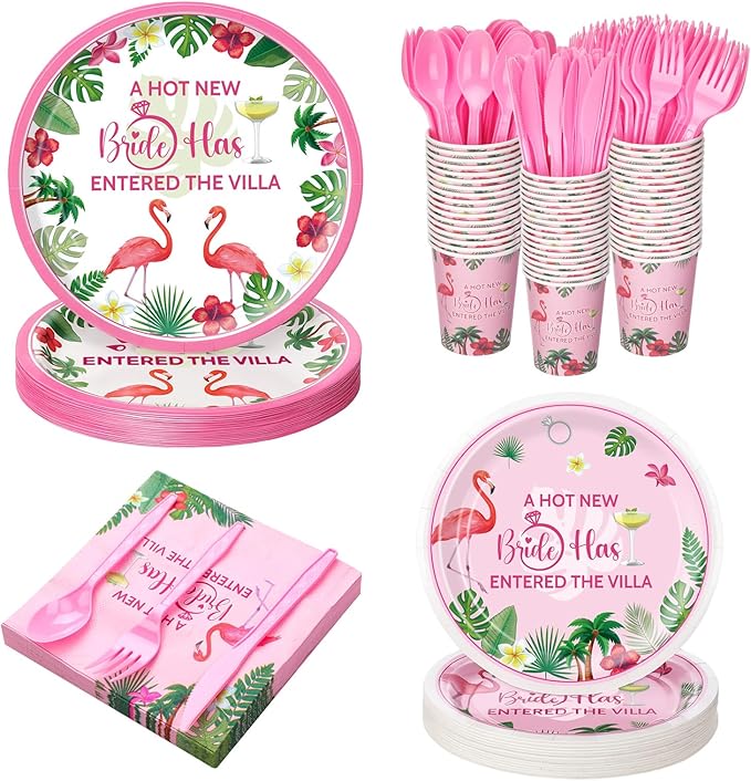 Yungyan 252 Pcs New Bride Bachelorette Party Tableware Set Included Plates Napkins Cups Forks Knives Cutlery for Party Decorations Supplies 36 Guests