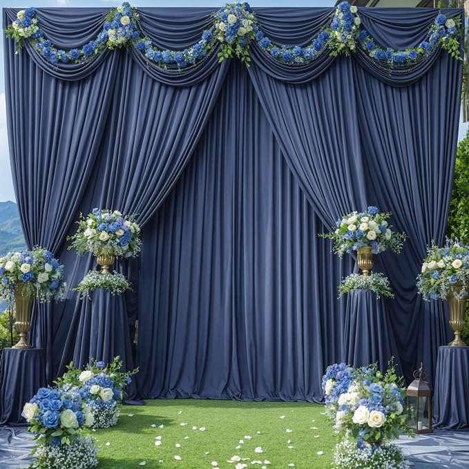 4 Panels Navy Blue Backdrop Curtains for Wedding Party Wrinkle Free Backdrops Curtain Drapes Fabric Decorations Photo Back Drop Cloth for Baby Shower Photography Stage Reception 20ft(W) x 12ft(H)