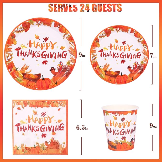 Thanksgiving Day Party Supplies Thanksgiving Paper Plates and Napkins Disposable Pumpkin Maple Leaves Thanksgiving Tableware Set for Thanksgiving Party Decorations Kids,Serves 24…