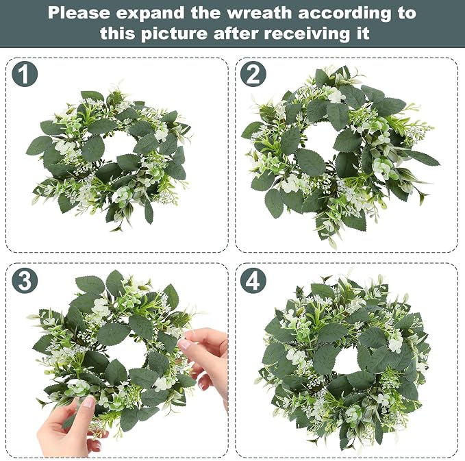 3PCS Artificial Eucalyptus Leaves Wreaths Candle Rings Wreaths Summer Greenery Garland Pillar Holder for Home Wedding Party Table Centerpiece Green