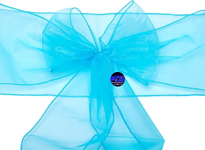 MDS® Pack of 200 Organza Chair Sashes for Wedding Decoration, Reusable Sheer Chair Bows for Banquet Chair Cover, Reception, Bridal Shower, Baby Shower, Birthday Party & Special Events - Turquoise