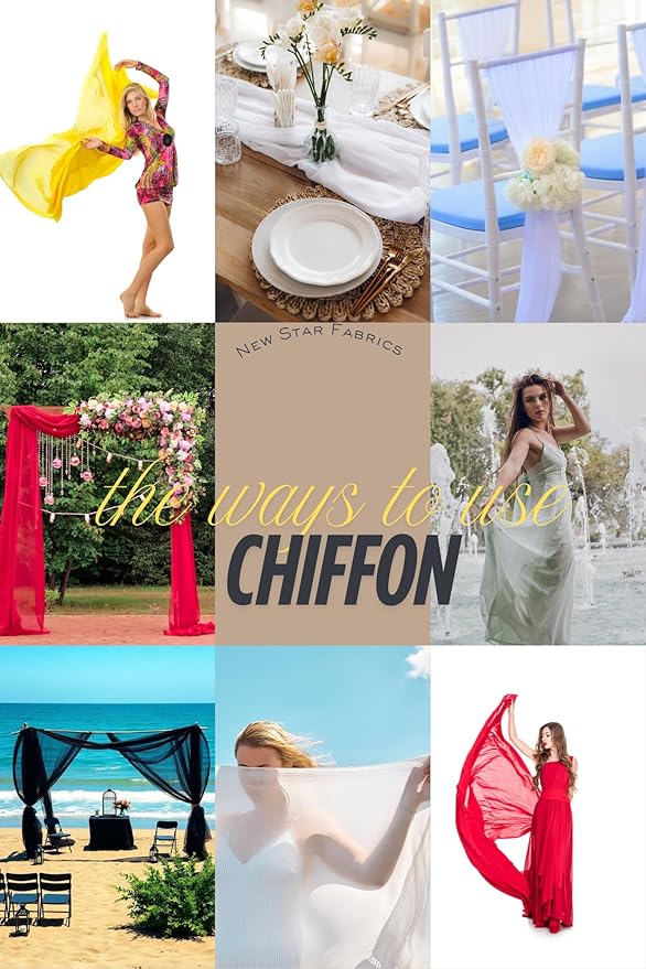 New Star Fabrics Chiffon Fabric, Continuous 60" Wide (30ft) Sheer Material, 100% Soft Polyester, Ideal for Wedding, Party, Event Decor, Draping, and Dresses (Black, 3 Yards)