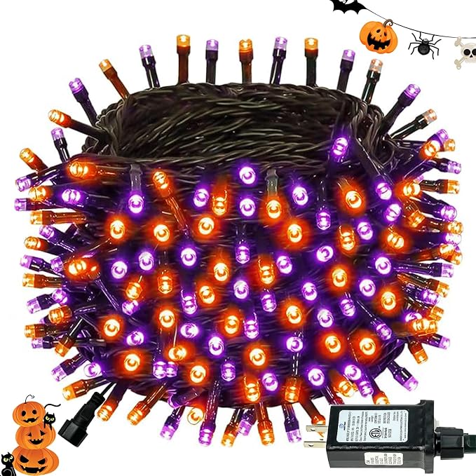 Purple & Orange Halloween Lights, 95ft 240Led 13 Modes String Lights Plug in, Twinkle Light with Timer Indoor/Outdoor for Tree Party Halloween Decorations