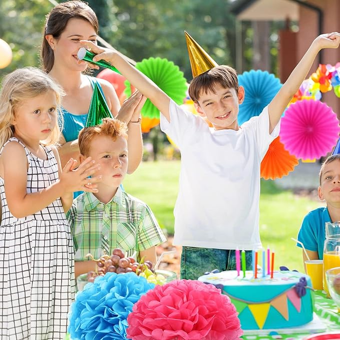 Janinka Color Hanging Decorations- Tissue Paper Pom Poms and Fans Ceiling Decorations Paper Flowers for Birthday, Baby Shower, Bachelorette Bridal Wedding Supplies