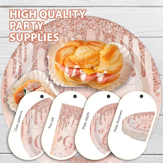 96Pcs It's a Girl Baby Shower Decorations Diamond Rose Gold Plates and Napkins Pink Girl Theme Disposable Paper Tableware Set for Girls Gender Reveal Baby Shower Birthday Party Supplies Serves 24
