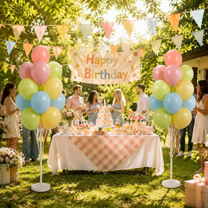 Balloon Column Kit Set of 2,Anti-Tip Sand-Fill Base Balloon Tower Stand with 10" 26pc Classic Retro Colorb Balloons for Easter Birthday Wedding Bridal Party Decorations