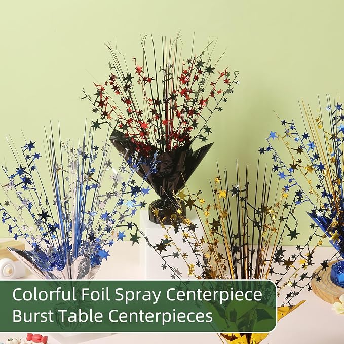 20 Pack Black Red Foil Spray Centerpiece Star Table Decoration Metallic Burst Table Centerpieces for Birthday Graduation New Year Wedding Anniversary Party Supply (Black Red)